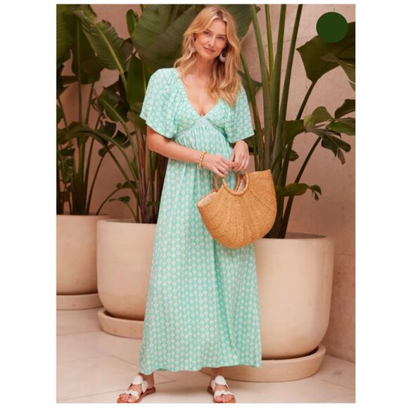 New! Cabana Life Cote D'Azure Flutter Sleeve Maxi Dress UPF 50 Women's Size L - Picture 1 of 10